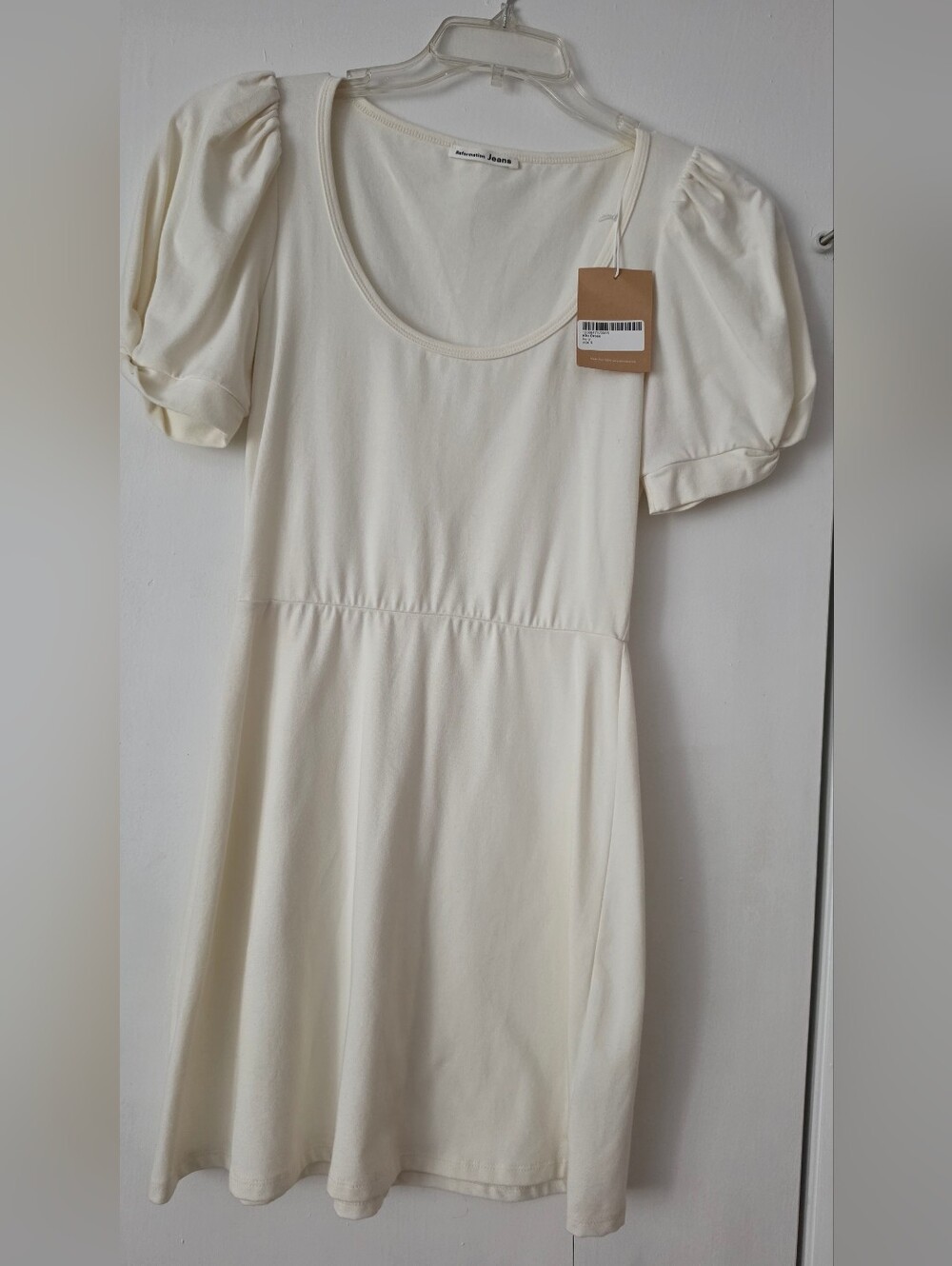 Reformation Ivory Puff-Sleeve Scoop Dress